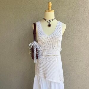 Y2K Armani Exchange White Knit Asymmetrical Tank Top XS Boho Festival